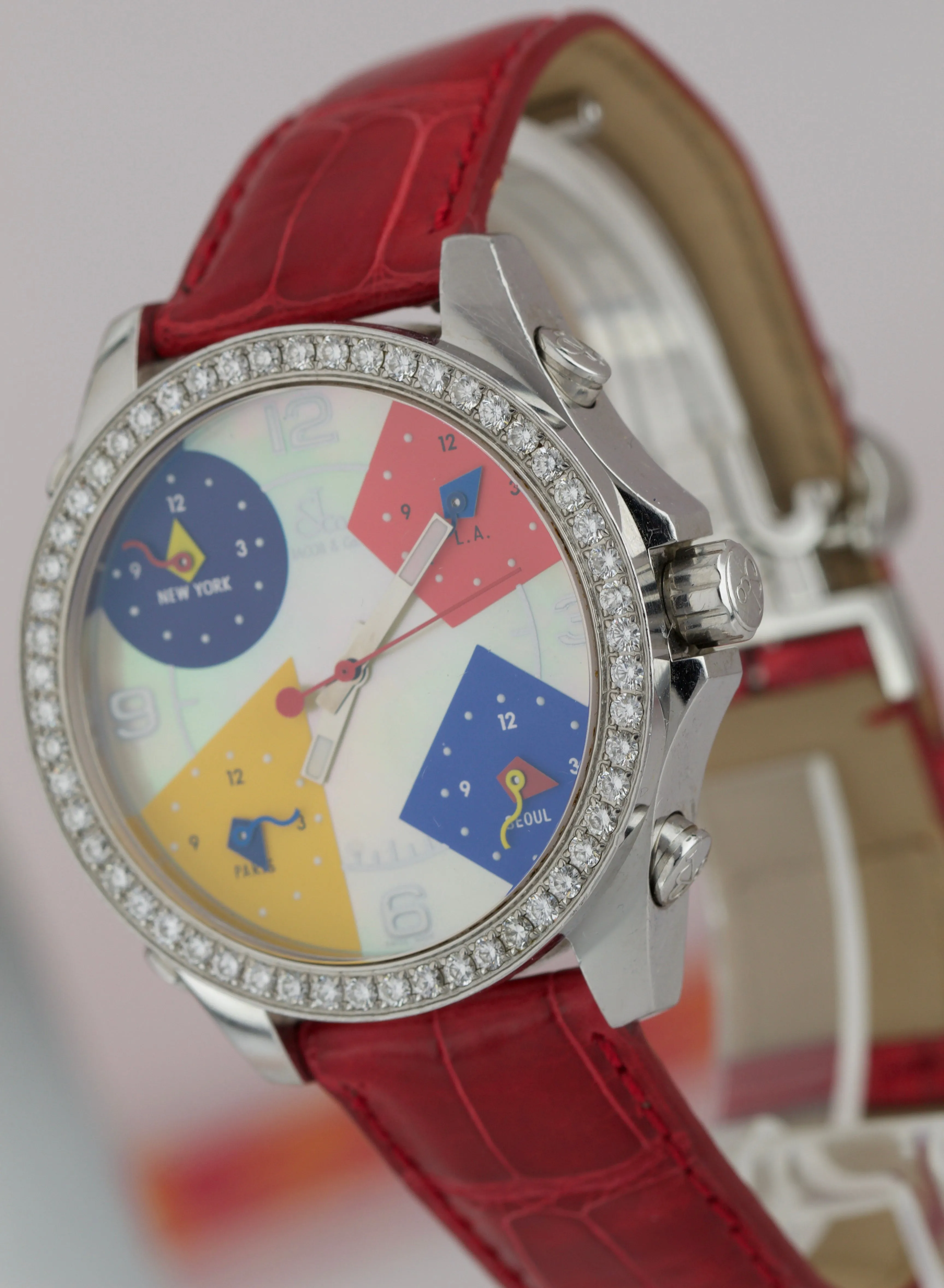 MINT Jacob & Co. Five Time Zones Diamond Mother of Pearl Stainless Steel Watch