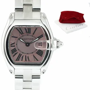 MINT Ladies Cartier Roadster Stainless Steel Pink Roman Dial Date Watch 2675
