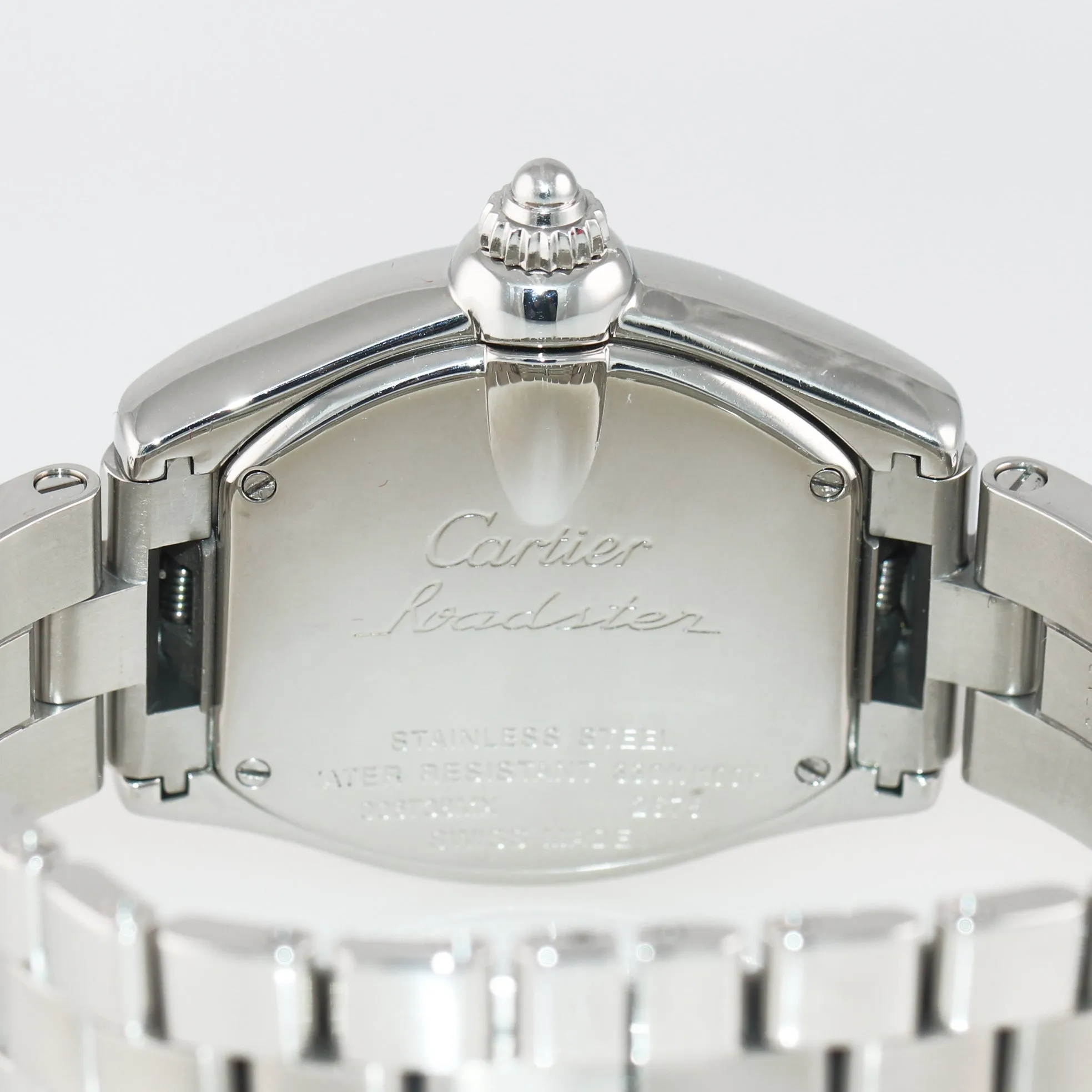 MINT Ladies Cartier Roadster Stainless Steel Pink Roman Dial Date Watch 2675