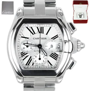 MINT Men's Cartier Roadster XL Stainless Silver White Chronograph W62019X6 2618