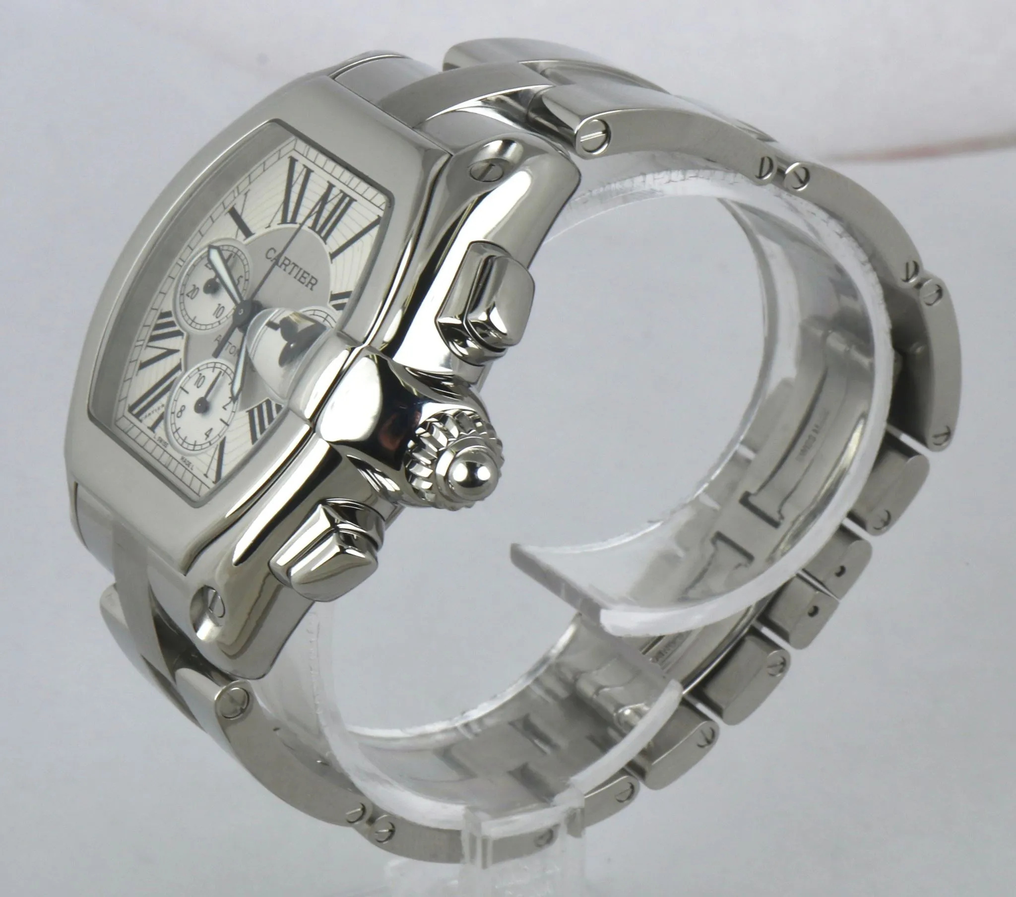 MINT Men's Cartier Roadster XL Stainless Silver White Chronograph W62019X6 2618