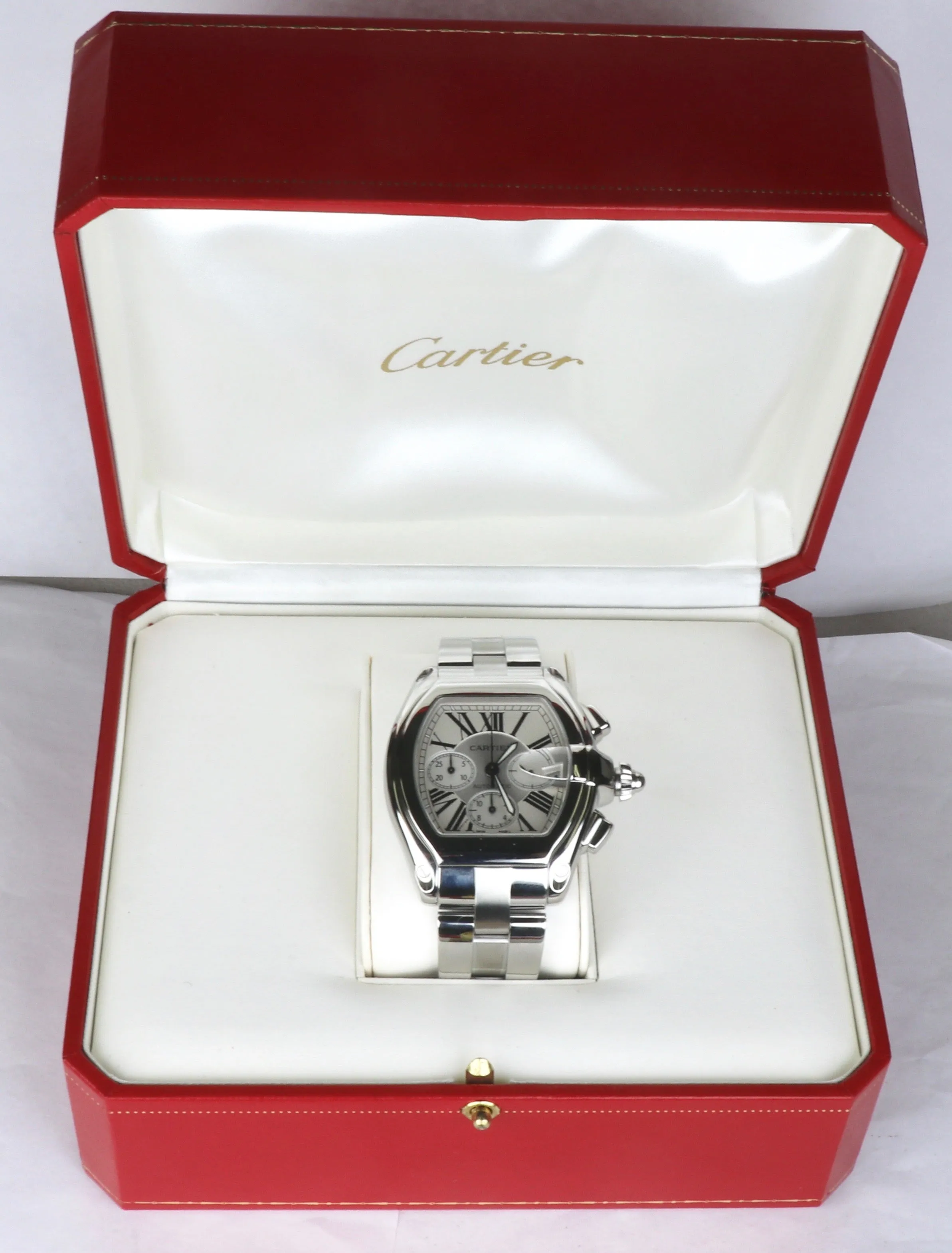 MINT Men's Cartier Roadster XL Stainless Silver White Chronograph W62019X6 2618