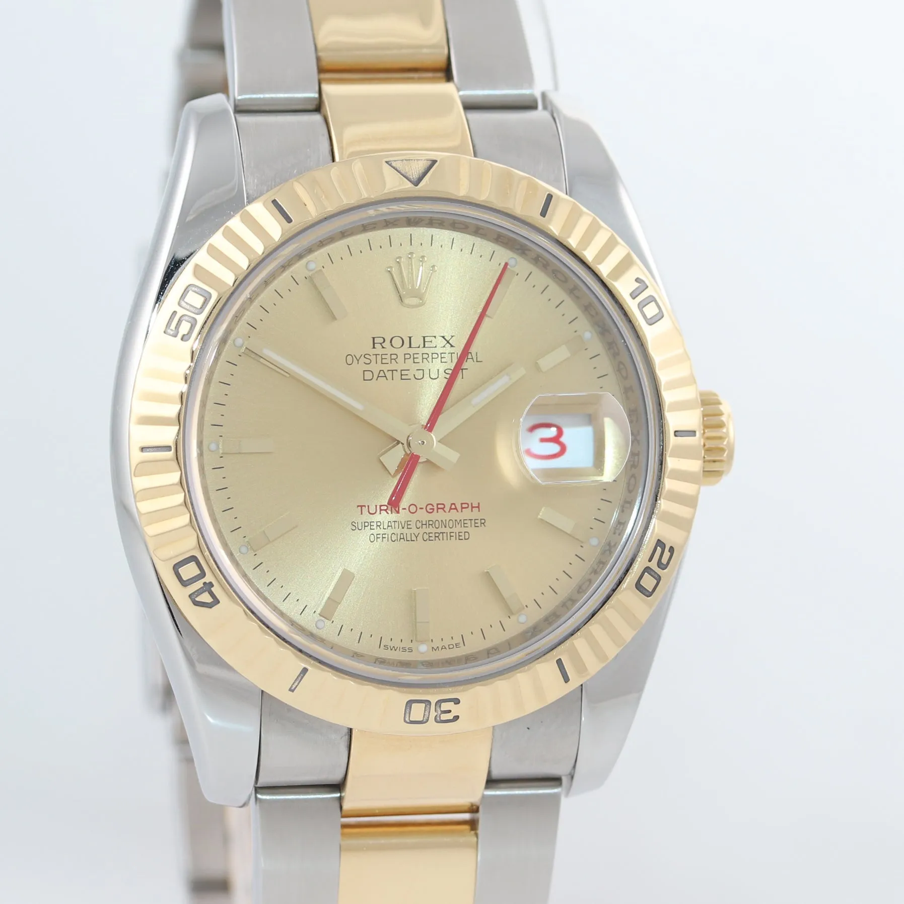 MINT Rolex DateJust 116263 Turn-O-Graph 36mm Thunderbird Champagne Watch Box