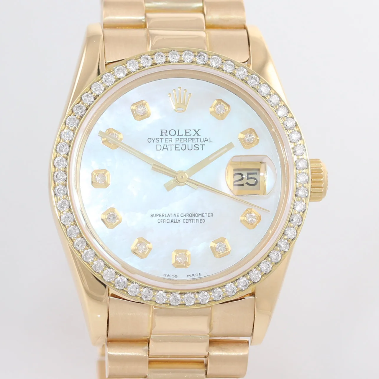 MINT Rolex DateJust 36mm 16018 18K Yellow Gold MOP Diamond President Watch