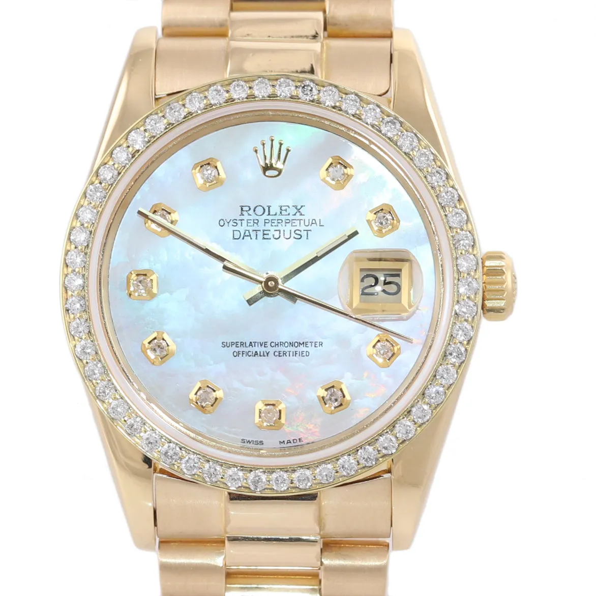 MINT Rolex DateJust 36mm 16018 18K Yellow Gold MOP Diamond President Watch