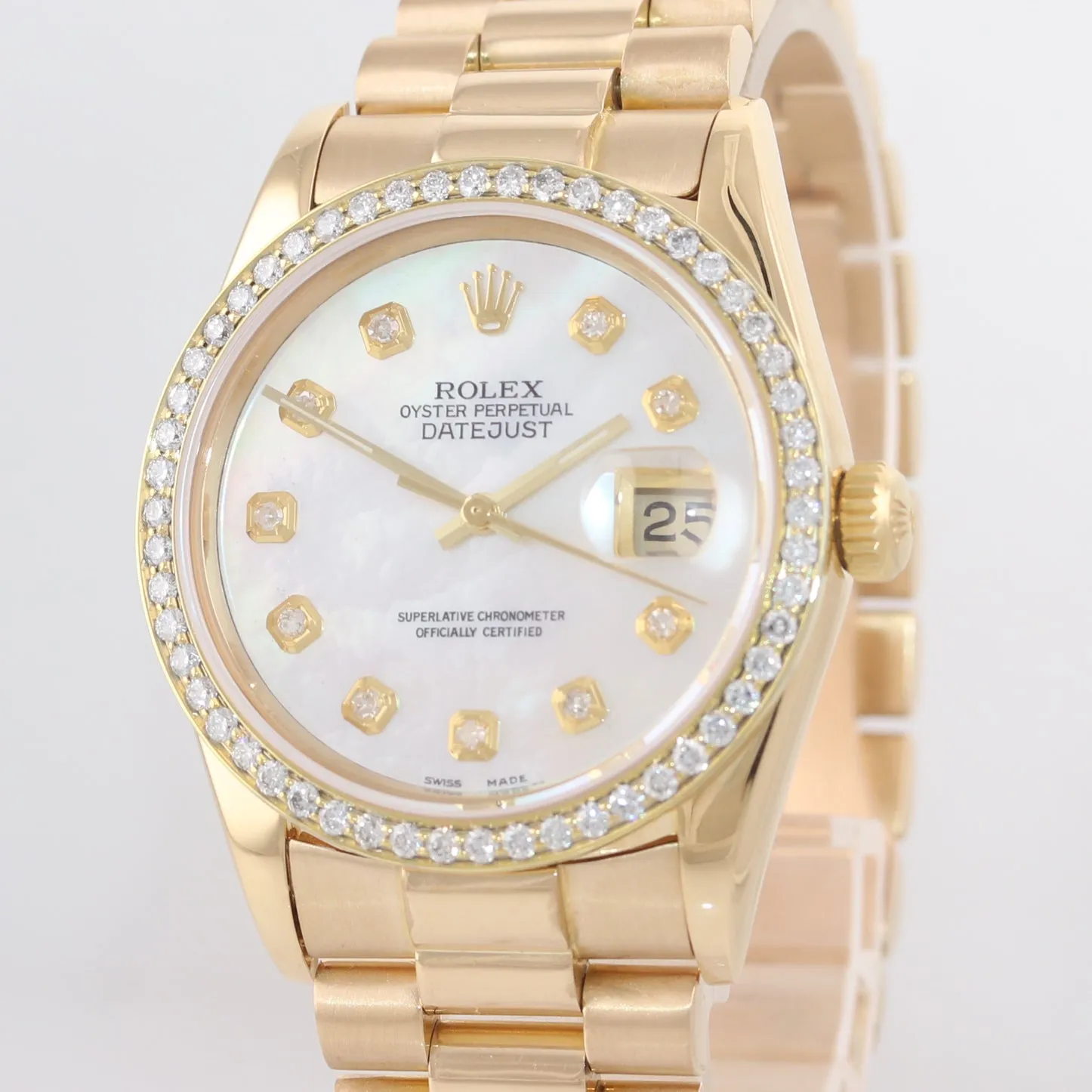 MINT Rolex DateJust 36mm 16018 18K Yellow Gold MOP Diamond President Watch