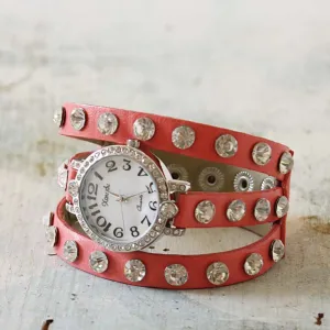 Moonstone Glittering Watch In Peach