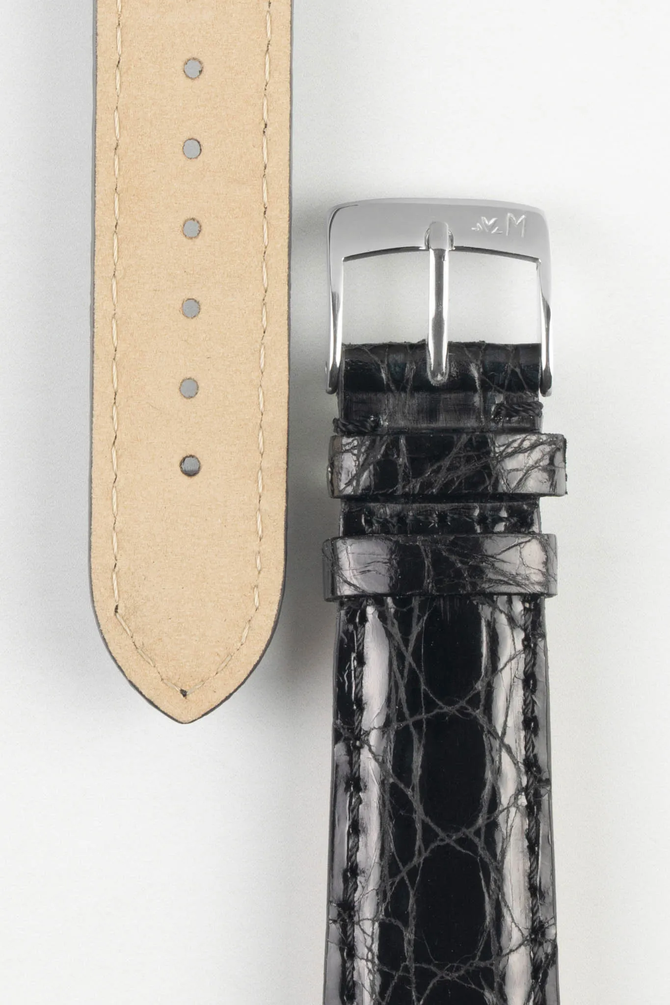 Morellato AMADEUS Genuine Crocodile Leather Watch Strap in BLACK