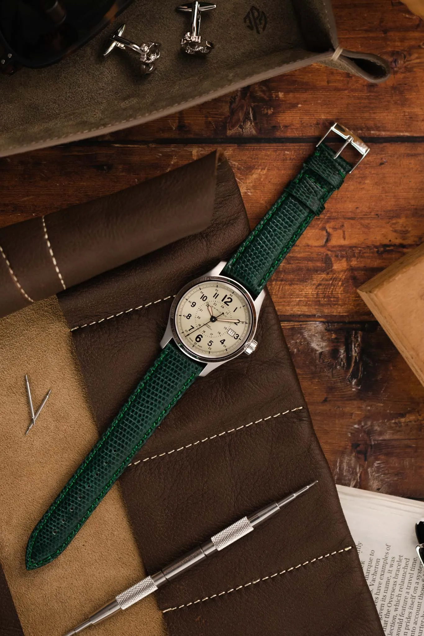Morellato VIOLINO Genuine Lizard Skin Watch Strap in GREEN