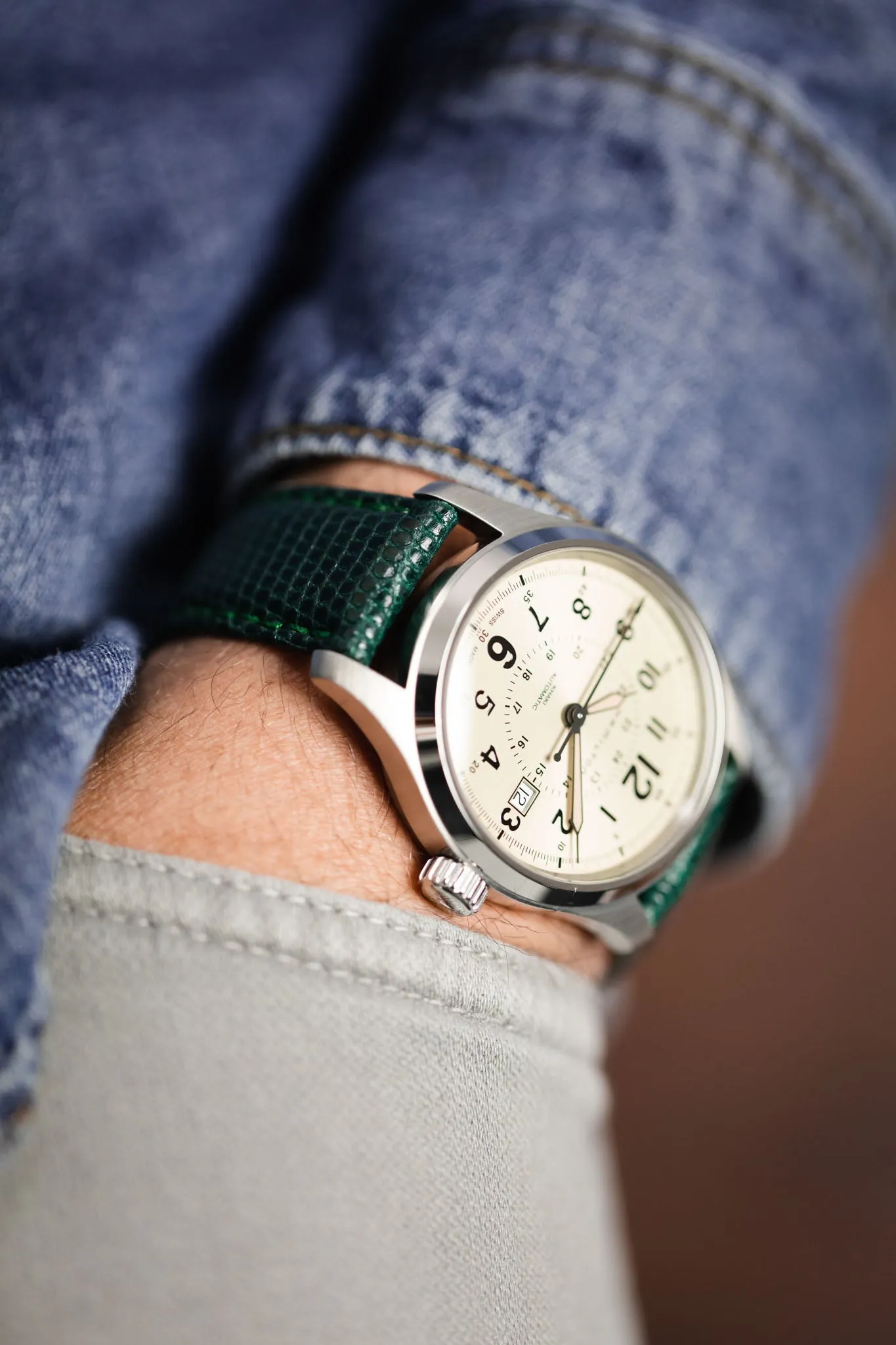 Morellato VIOLINO Genuine Lizard Skin Watch Strap in GREEN