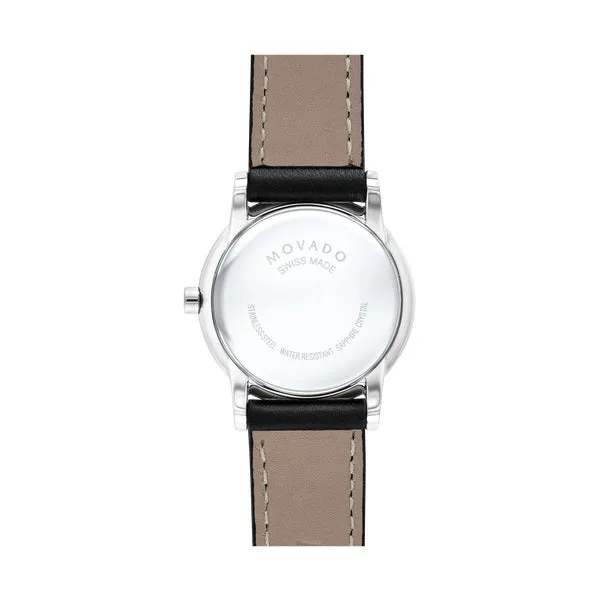 Movado Museum Classic Ladies Watch Silver with Black Leather Band