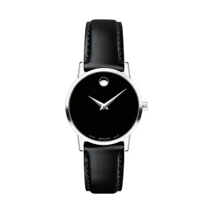 Movado Museum Classic Ladies Watch Silver with Black Leather Band