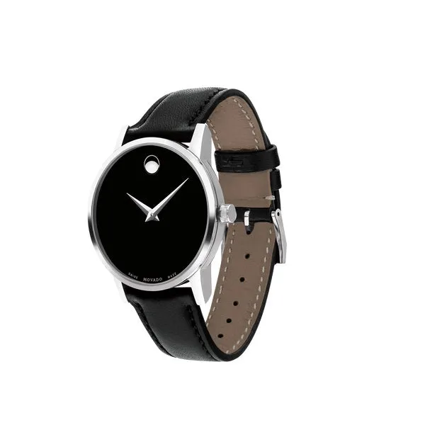 Movado Museum Classic Ladies Watch Silver with Black Leather Band