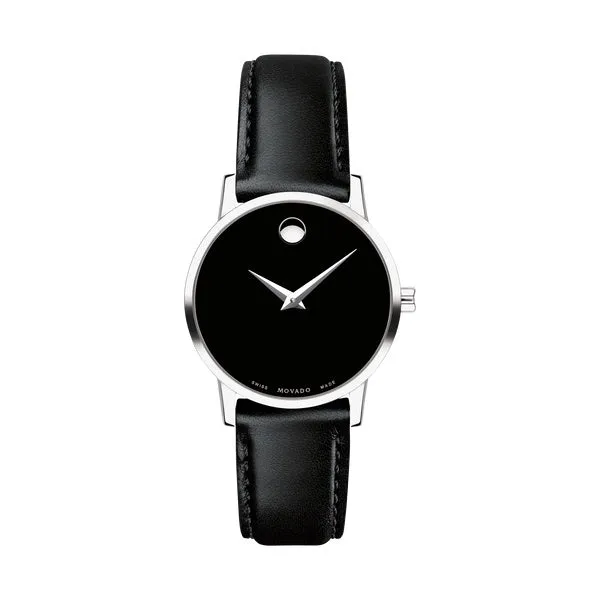 Movado Museum Classic Ladies Watch Silver with Black Leather Band