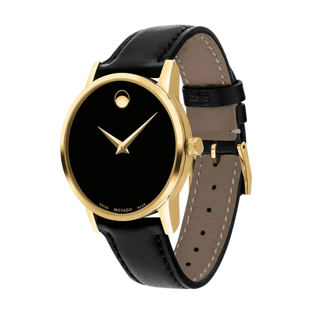 Movado Museum Classic Yellow PVD Leather Strap Women's Watch 0607275