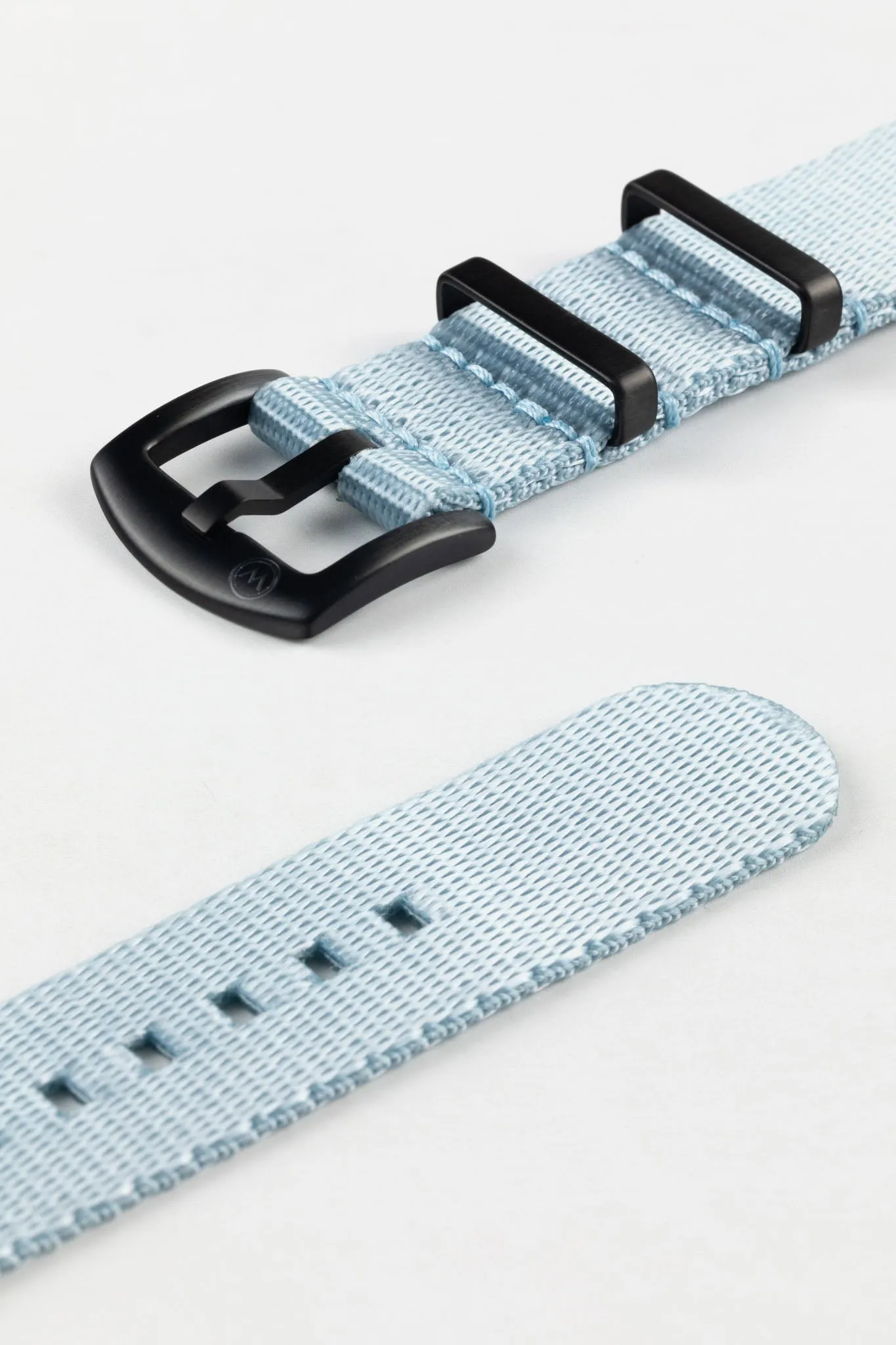 Nylon Seatbelt One-Piece Watch Strap in SKY BLUE with BLACK PVD Hardware