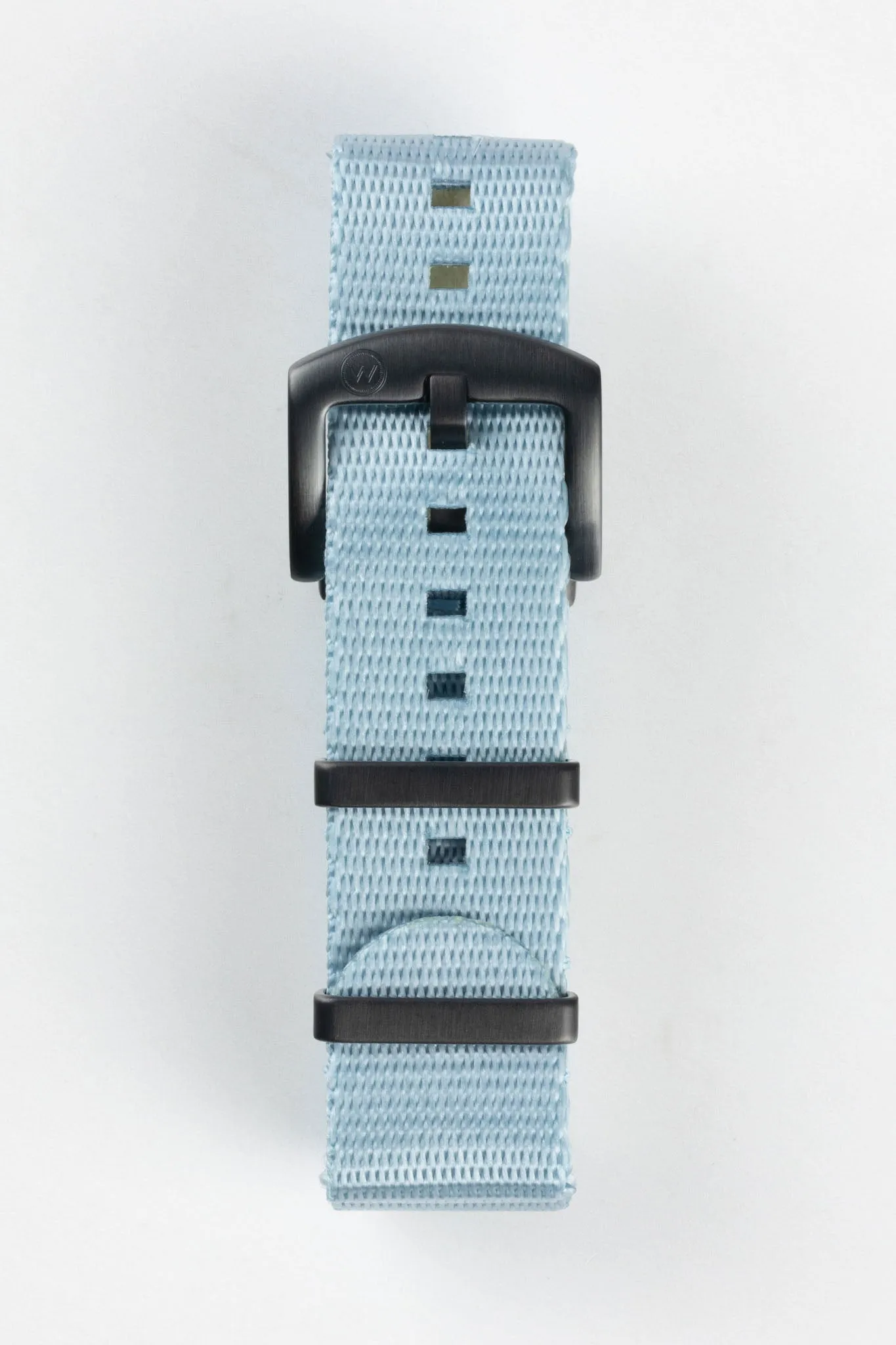 Nylon Seatbelt One-Piece Watch Strap in SKY BLUE with BLACK PVD Hardware
