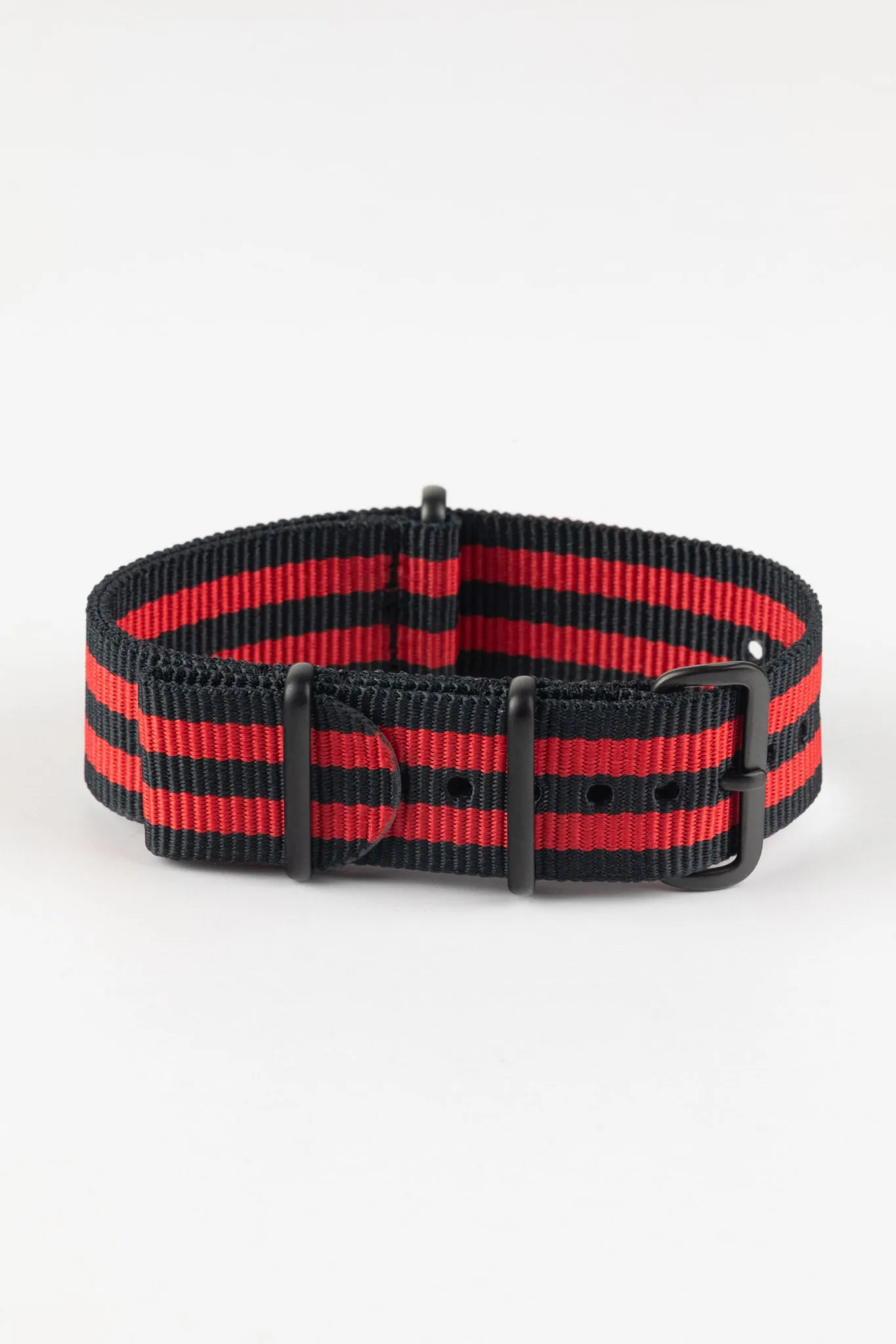 Nylon Watch Strap in BLACK / RED Stripes with PVD Buckle & Keepers