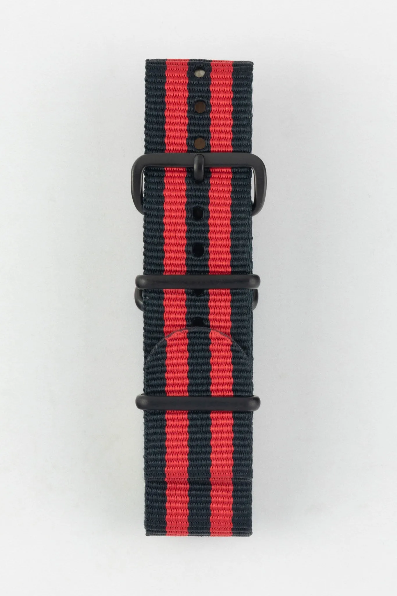 Nylon Watch Strap in BLACK / RED Stripes with PVD Buckle & Keepers