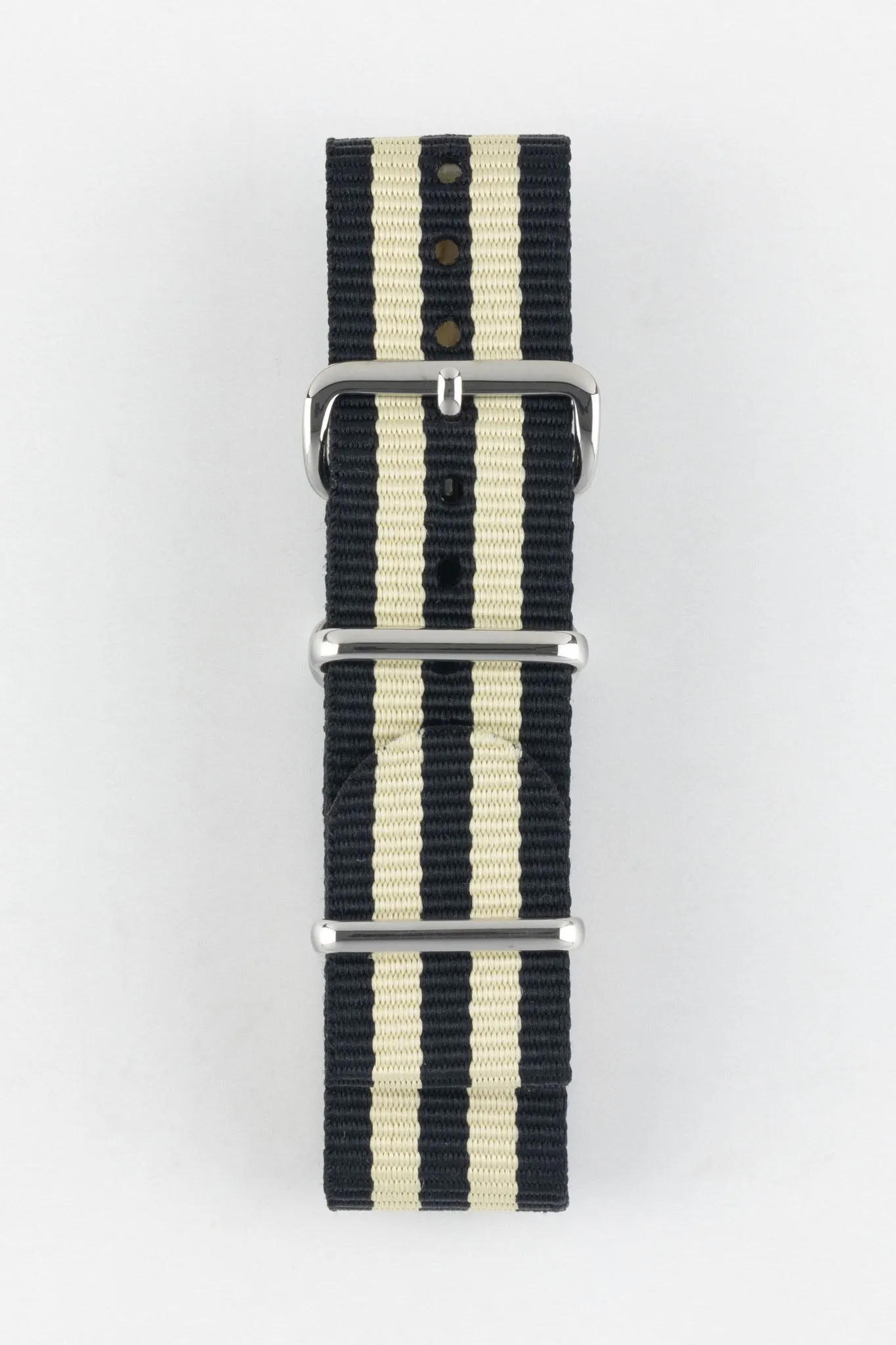 Nylon Watch Strap in BLACK with BEIGE Stripes