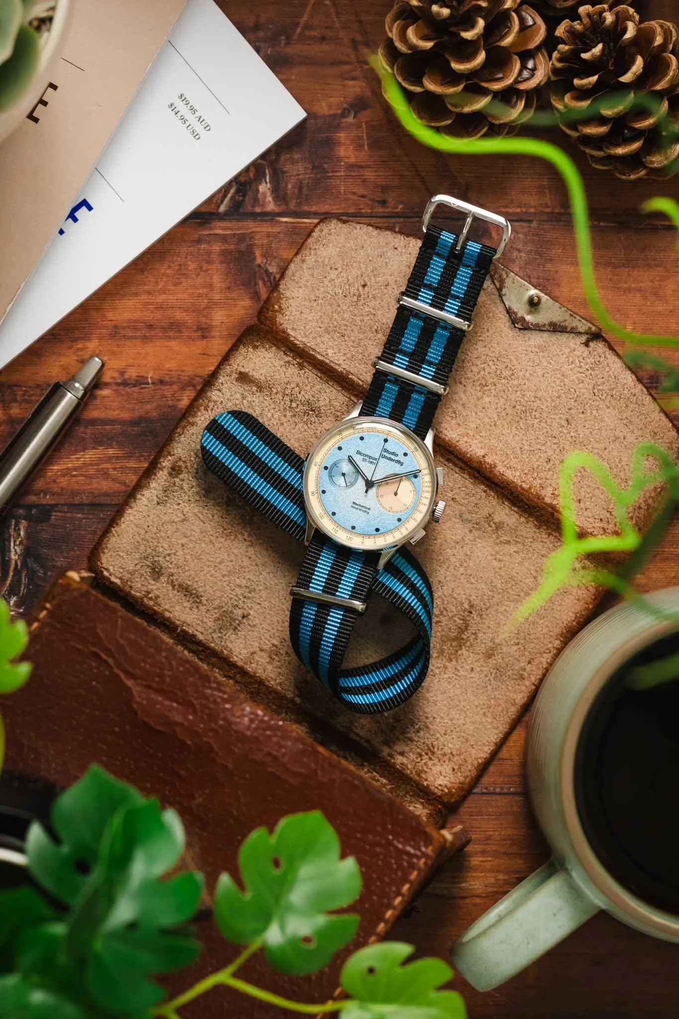 Nylon Watch Strap in BLACK with BLUE Stripes
