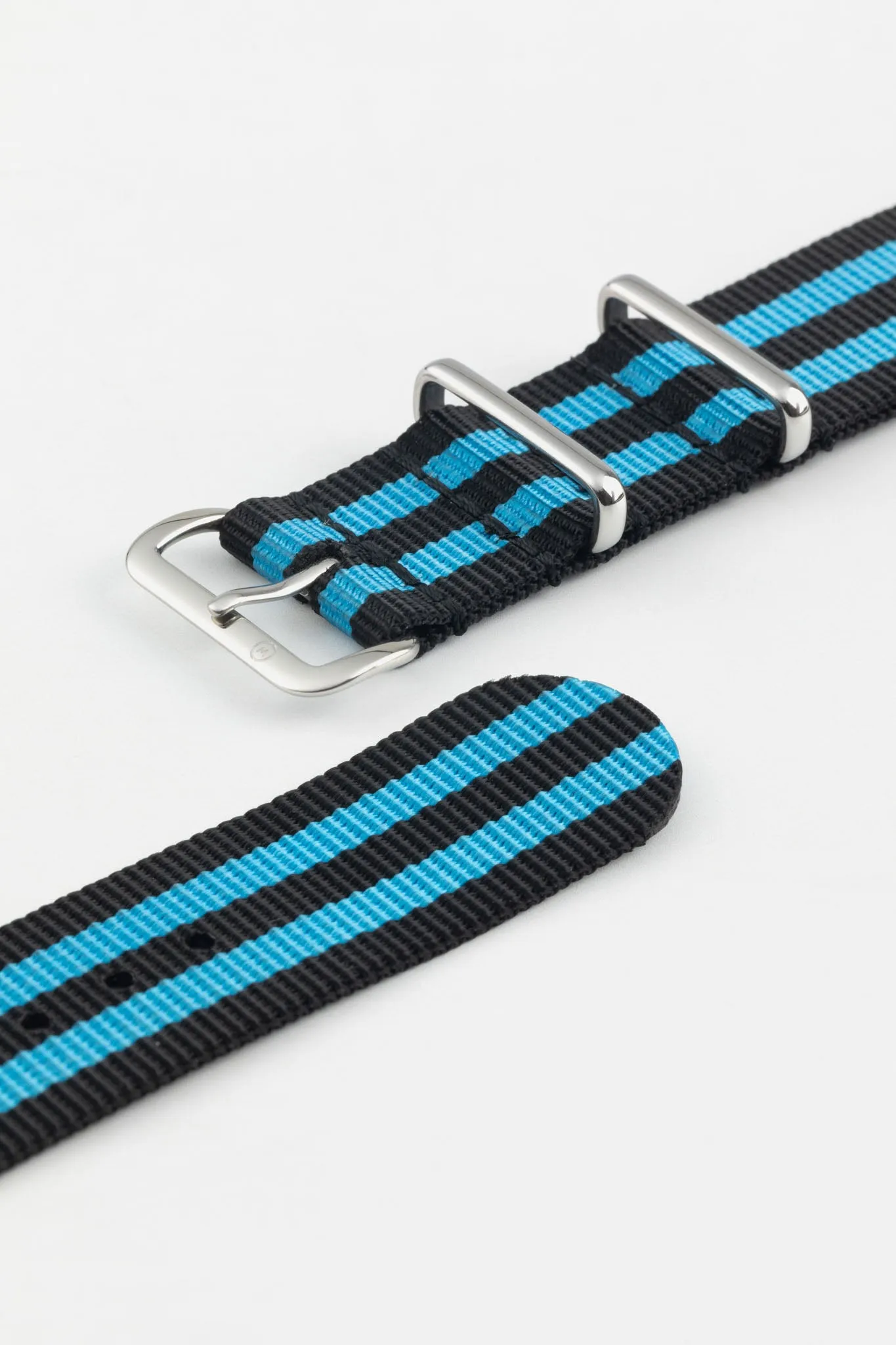 Nylon Watch Strap in BLACK with BLUE Stripes