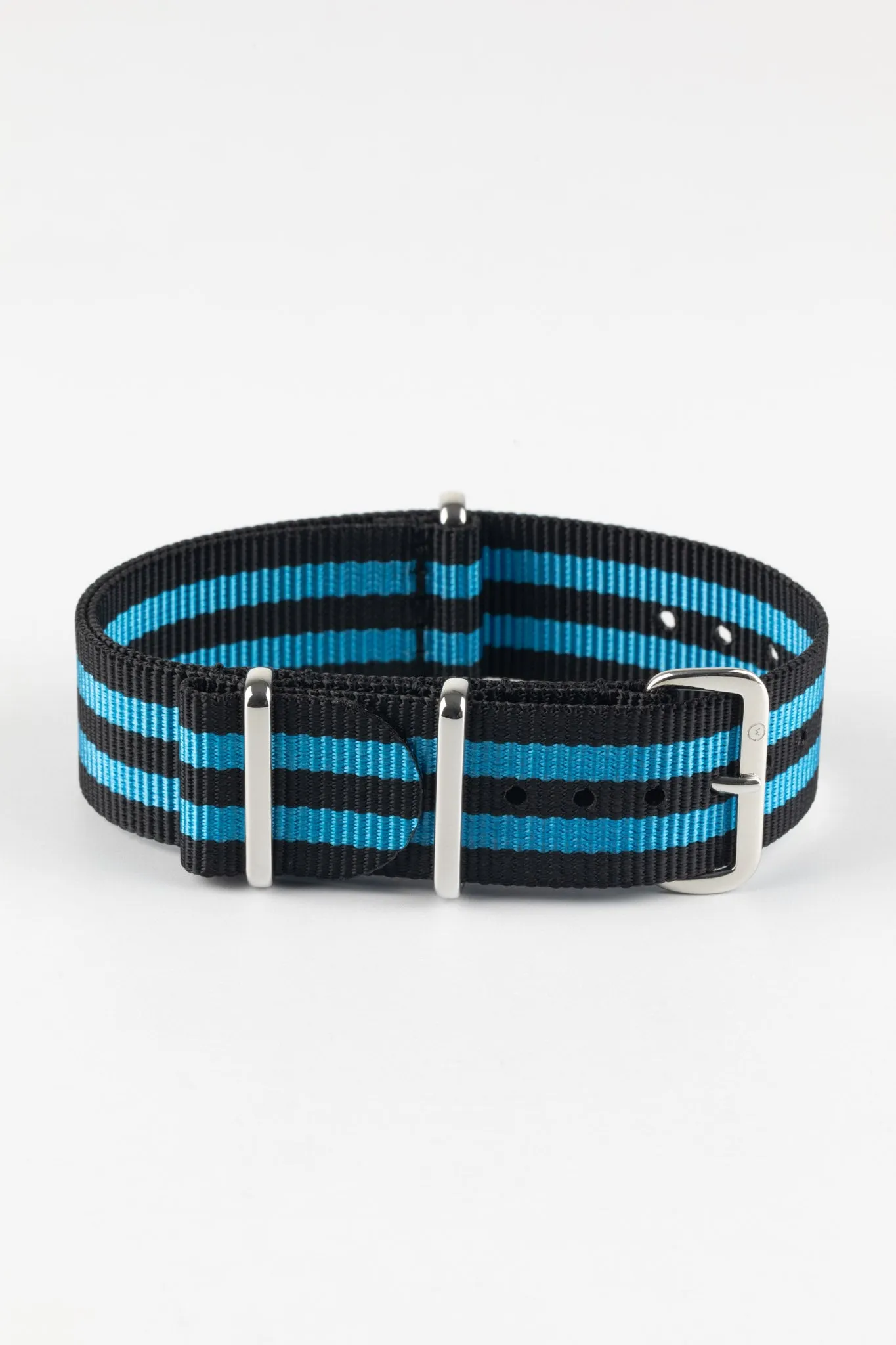 Nylon Watch Strap in BLACK with BLUE Stripes