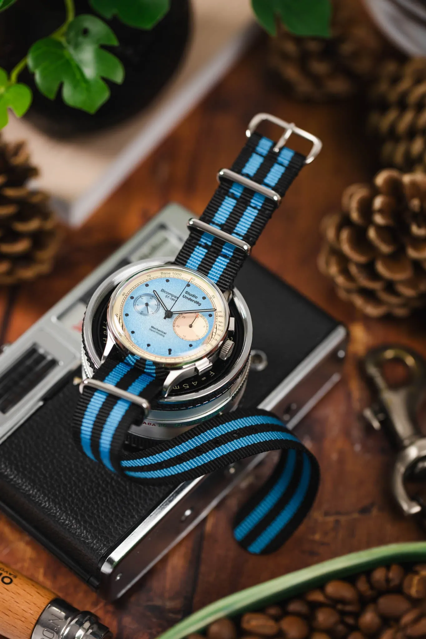 Nylon Watch Strap in BLACK with BLUE Stripes