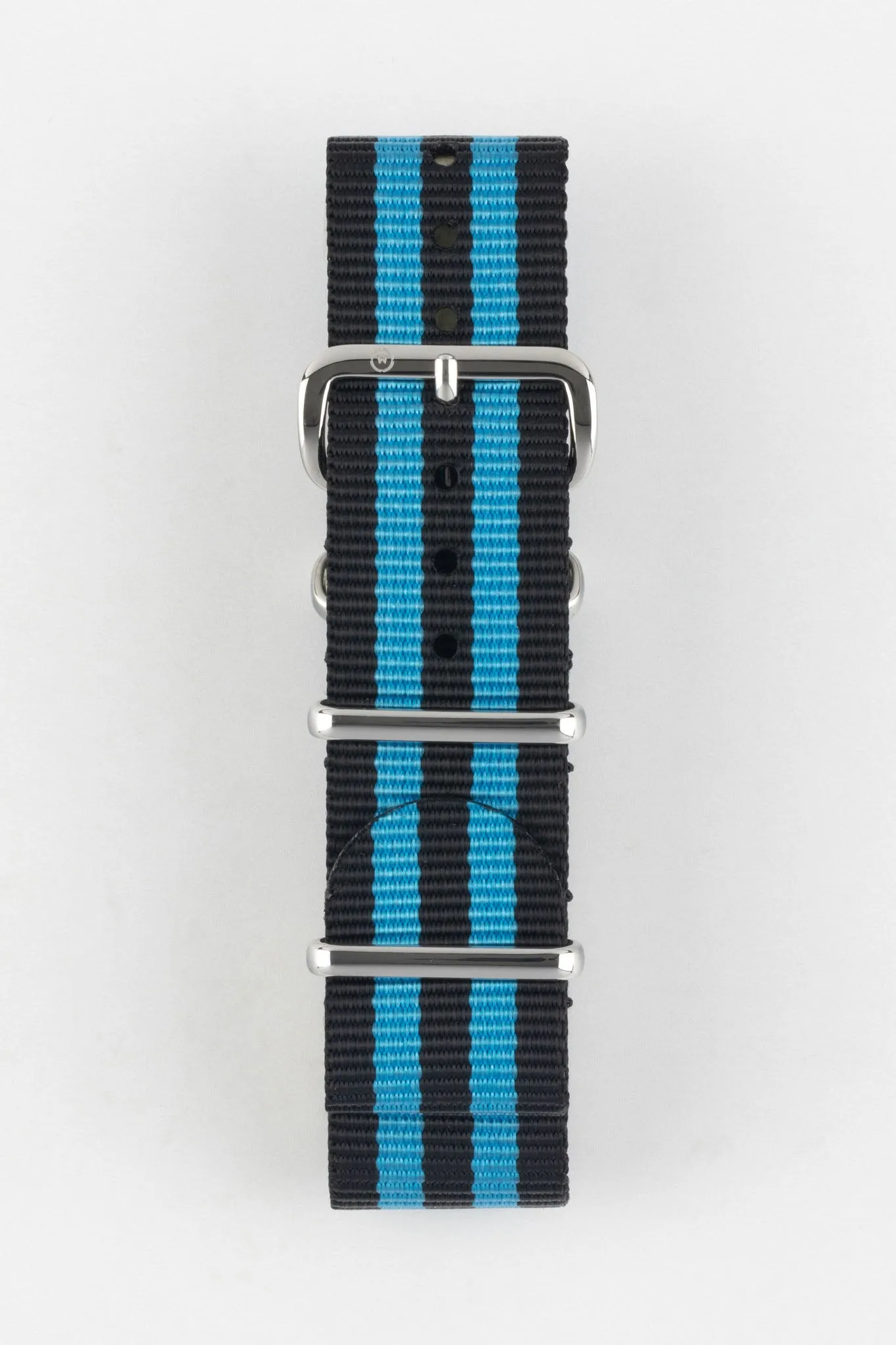 Nylon Watch Strap in BLACK with BLUE Stripes
