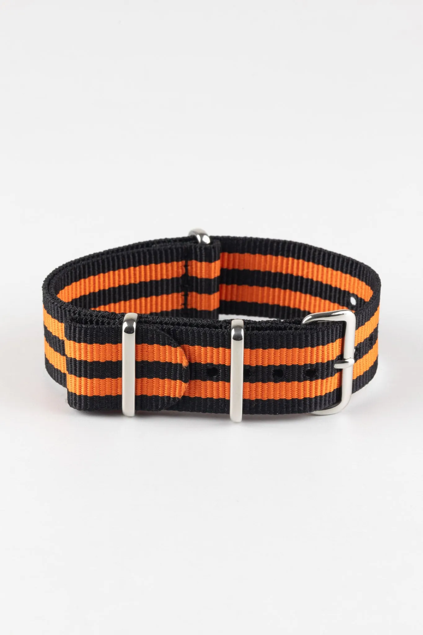 Nylon Watch Strap in BLACK with Double ORANGE Stripes