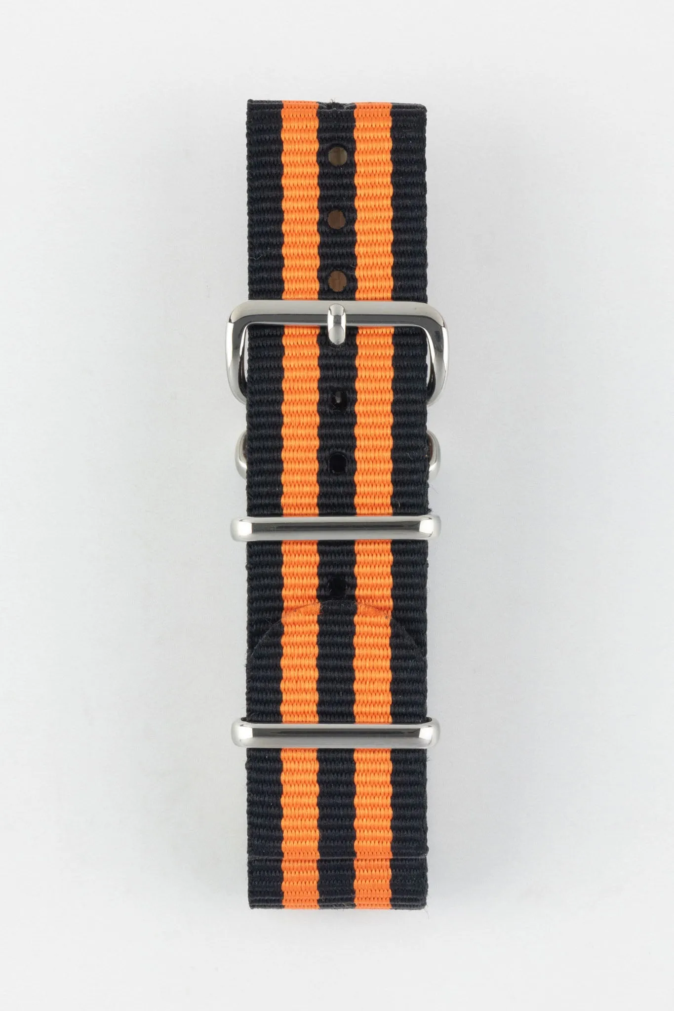 Nylon Watch Strap in BLACK with Double ORANGE Stripes