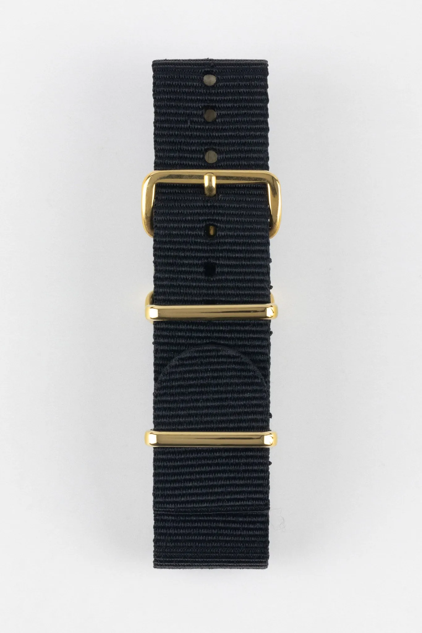 Nylon Watch Strap in BLACK with Gold Buckle and Keepers