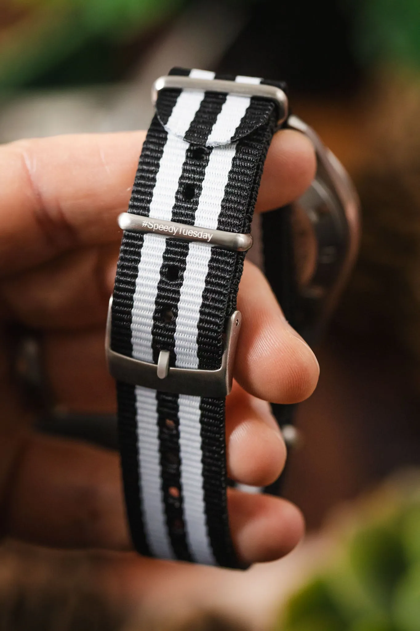Nylon Watch Strap in BLACK with WHITE Stripes - #SpeedyTuesday Edition