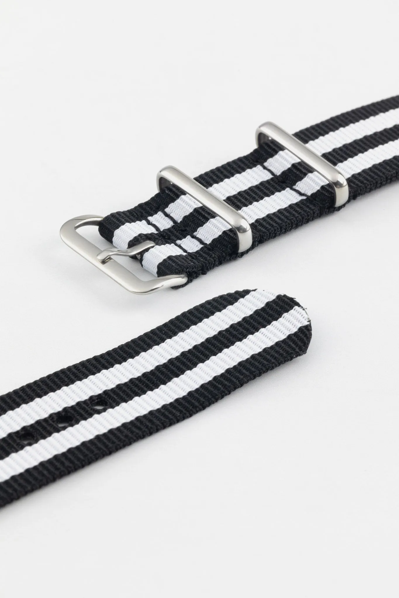 Nylon Watch Strap in BLACK with WHITE Stripes