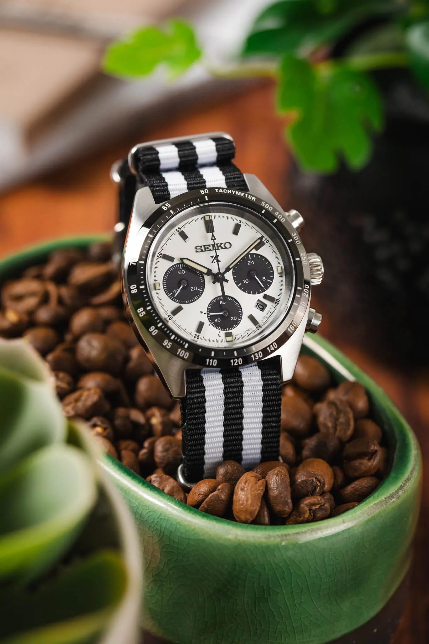 Nylon Watch Strap in BLACK with WHITE Stripes