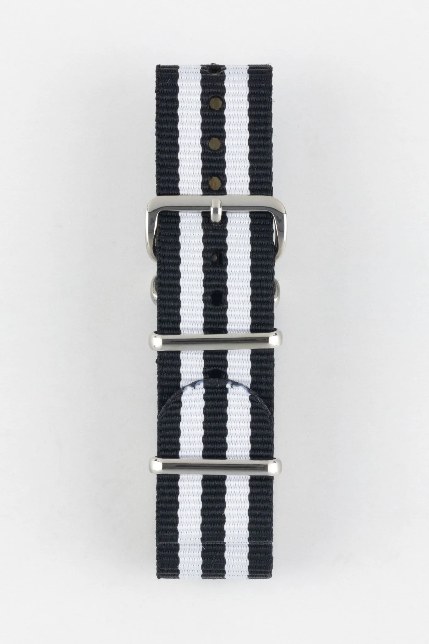 Nylon Watch Strap in BLACK with WHITE Stripes