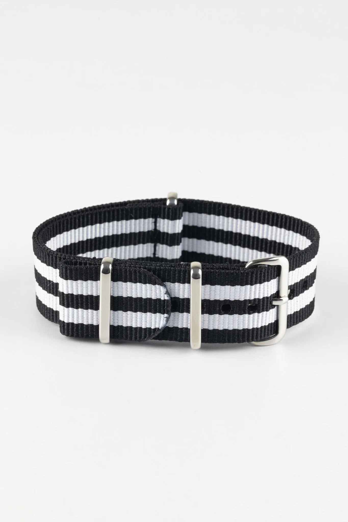 Nylon Watch Strap in BLACK with WHITE Stripes