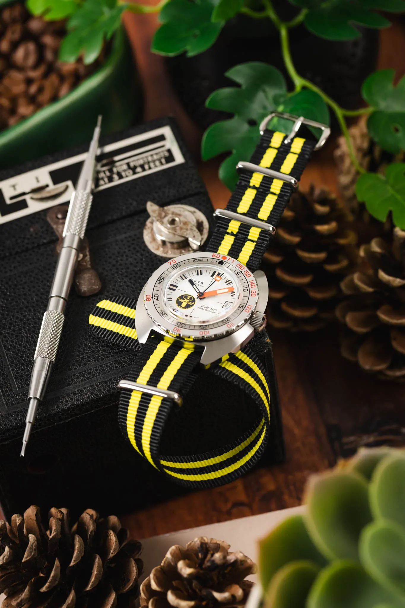 Nylon Watch Strap in BLACK with YELLOW Stripes