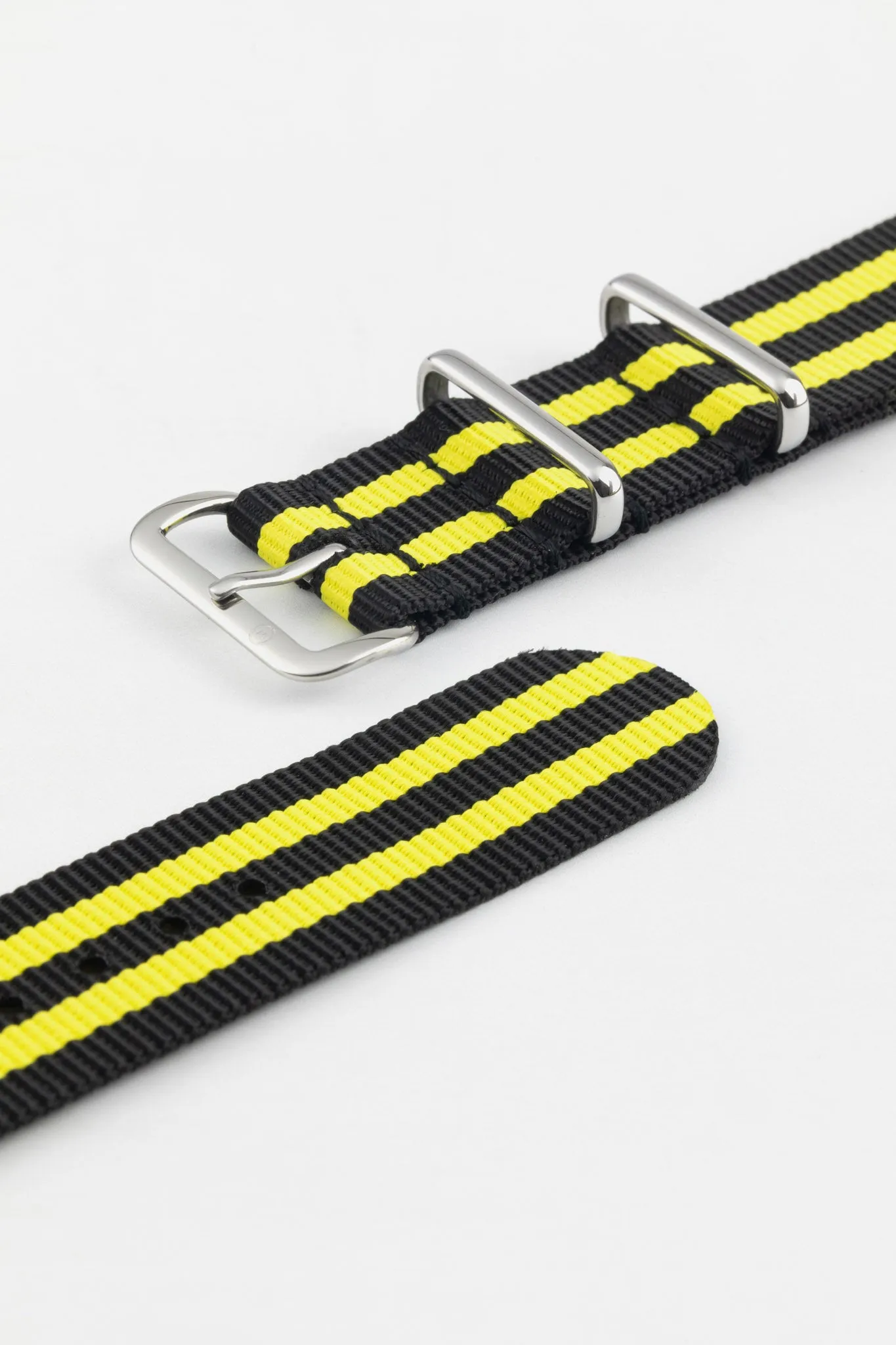 Nylon Watch Strap in BLACK with YELLOW Stripes
