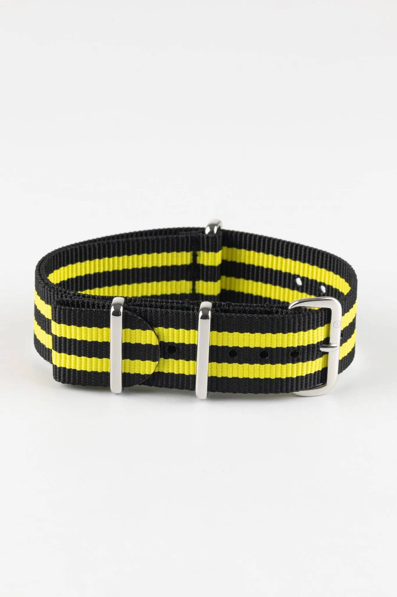 Nylon Watch Strap in BLACK with YELLOW Stripes