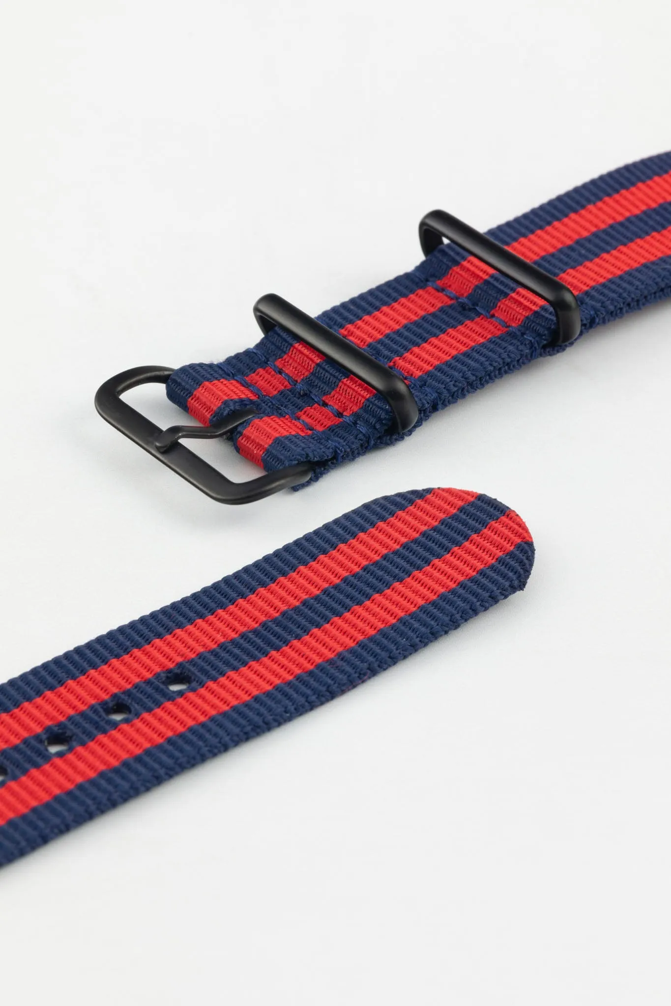 Nylon Watch Strap in BLUE / RED Stripes with PVD Buckle & Keepers