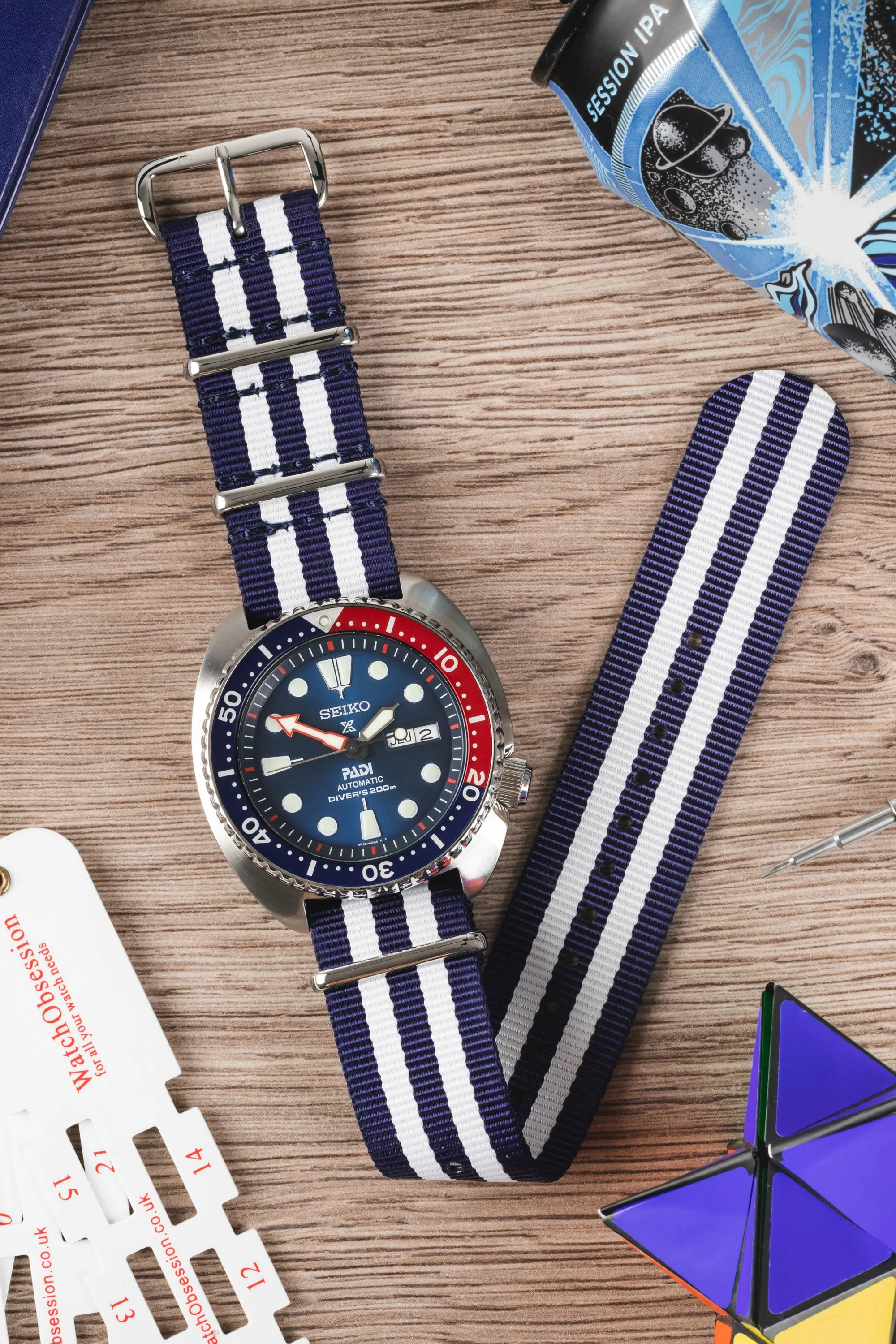 Nylon Watch Strap in BLUE with WHITE Stripes
