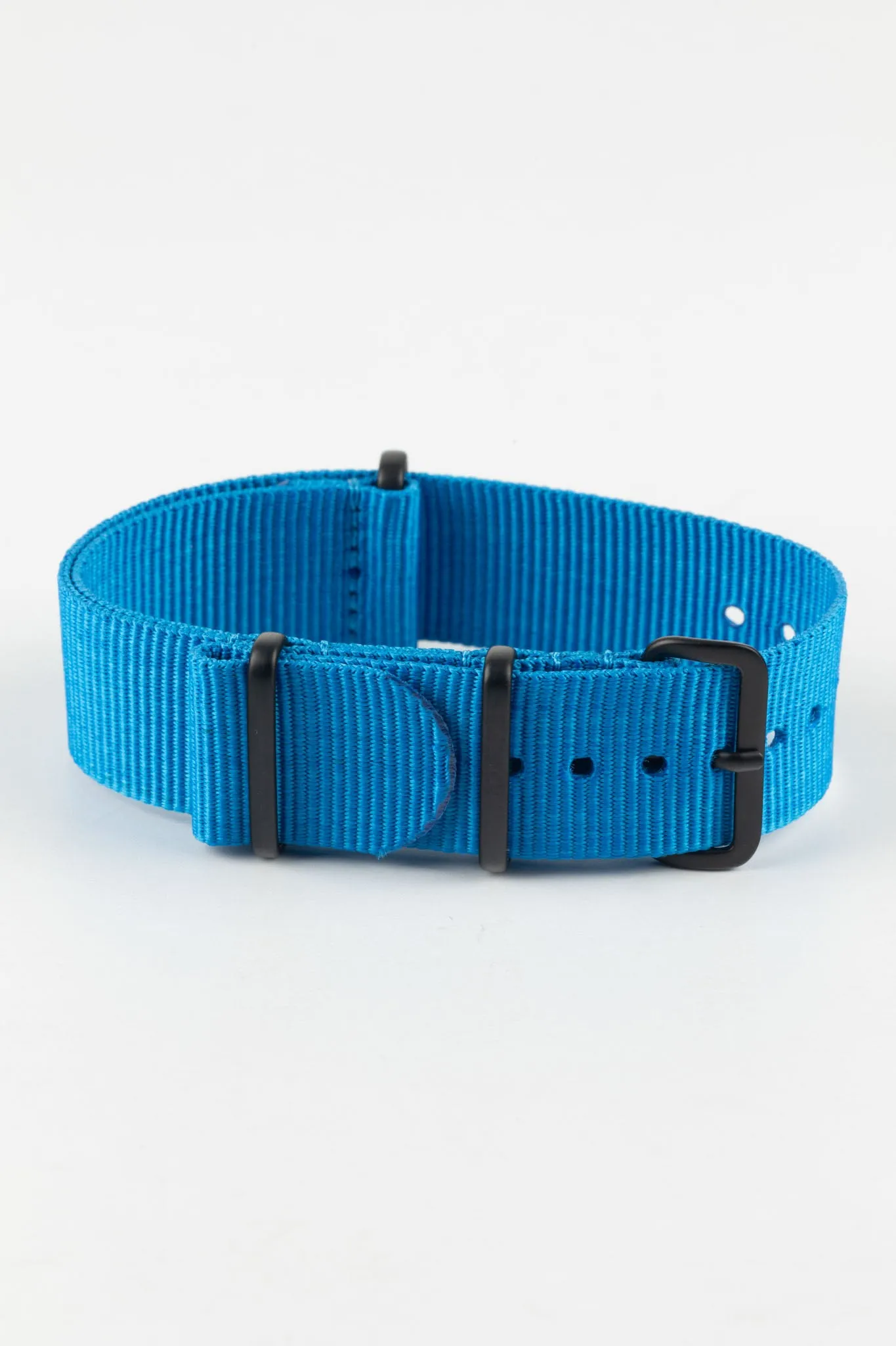 Nylon Watch Strap in CAPRI BLUE with Black PVD Buckle and Keepers