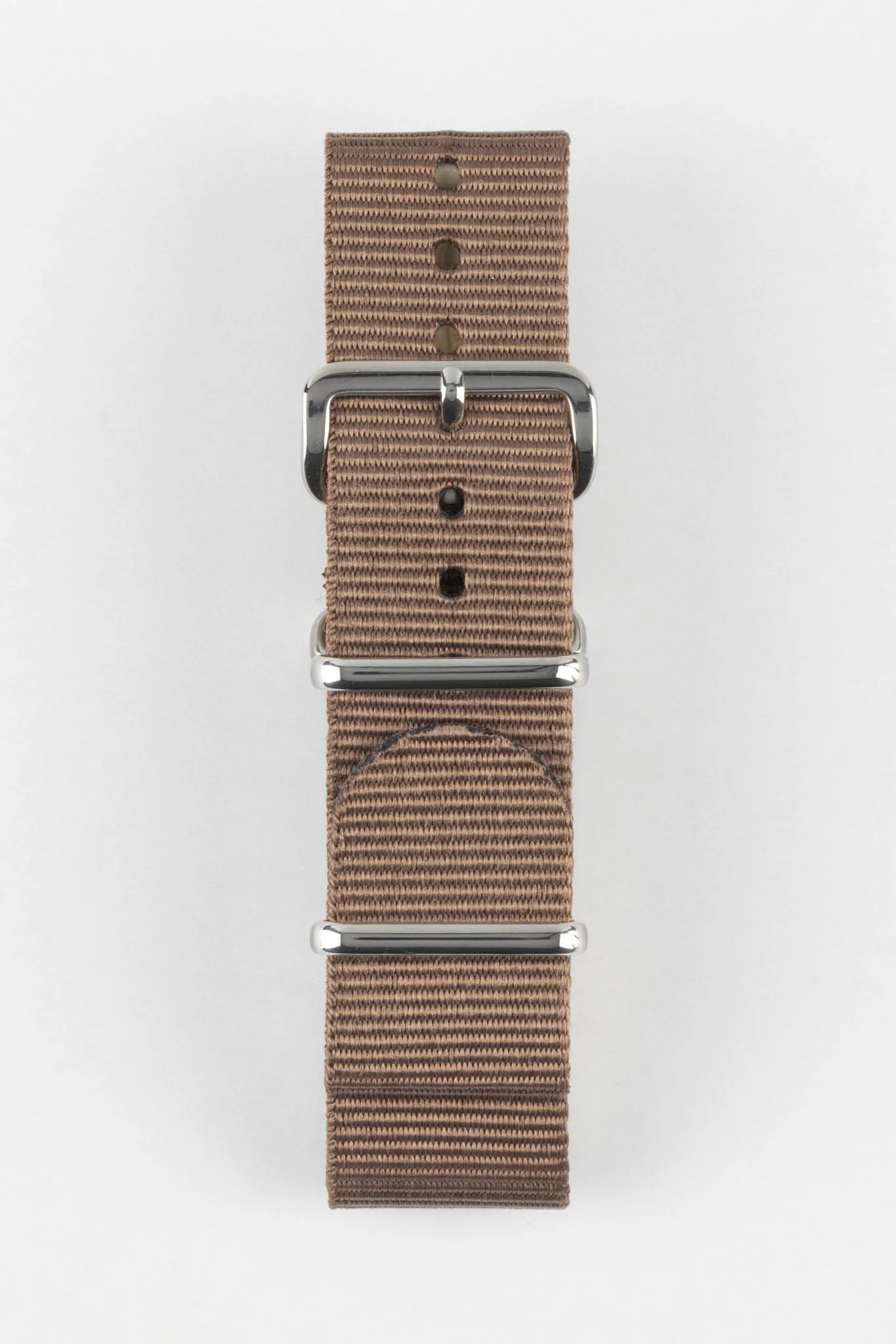 Nylon Watch Strap in COFFEE BROWN with Polished Buckle and Keepers