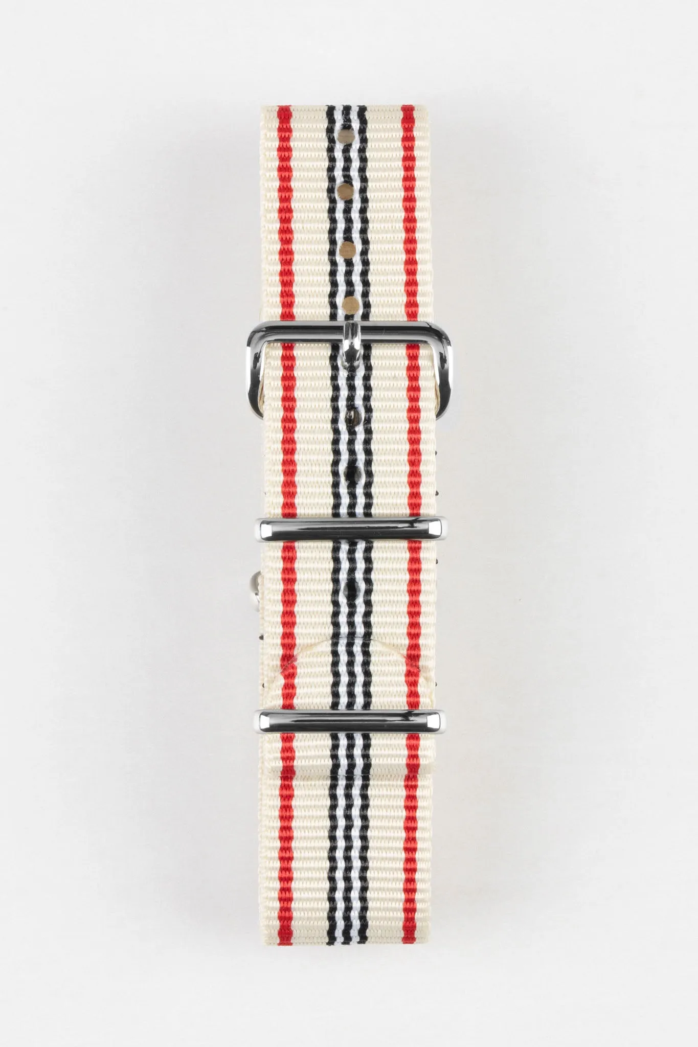 Nylon Watch Strap in CREAM/RED/WHITE with Polished Buckle and Keepers