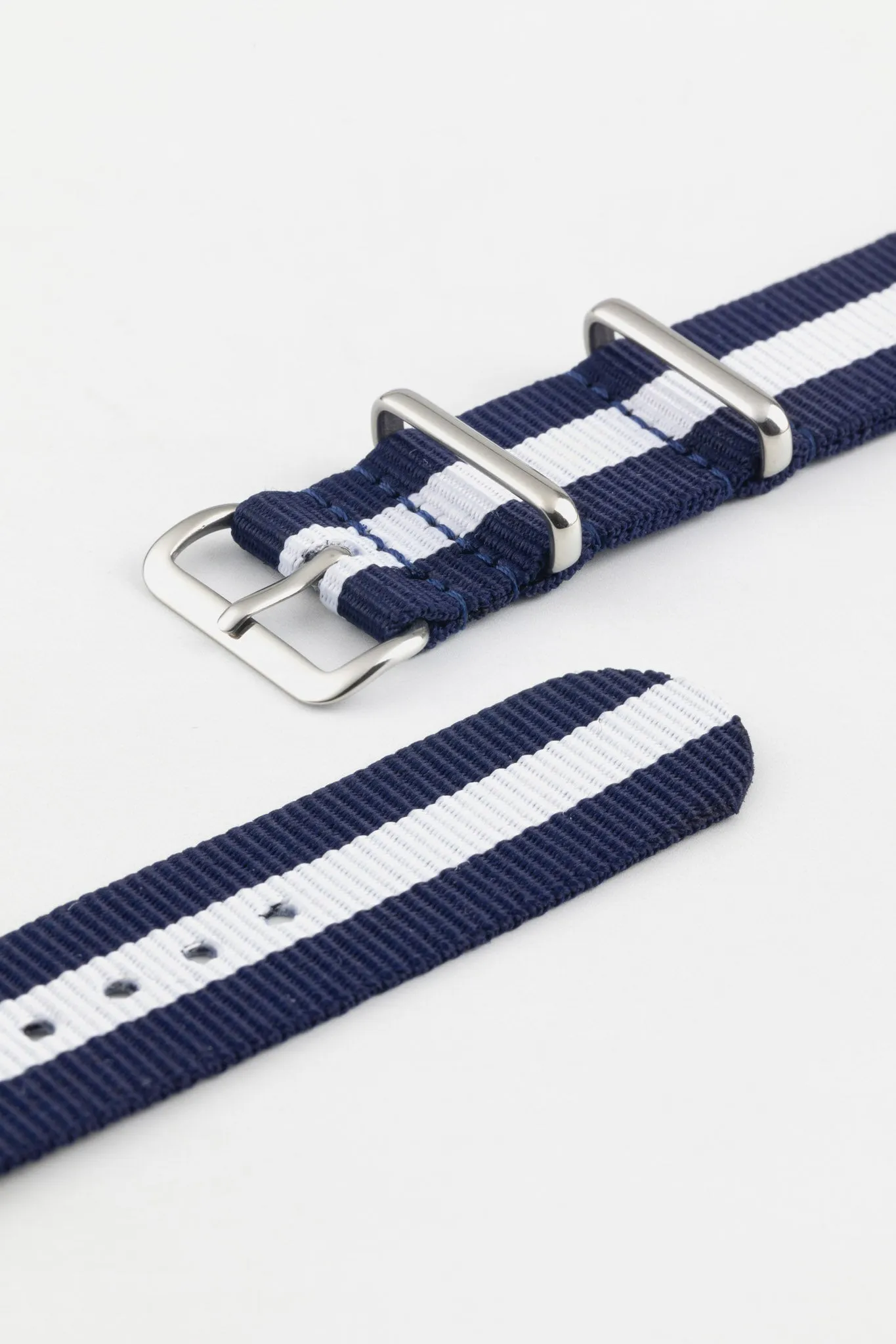 Nylon Watch Strap in DARK BLUE with WHITE Stripe