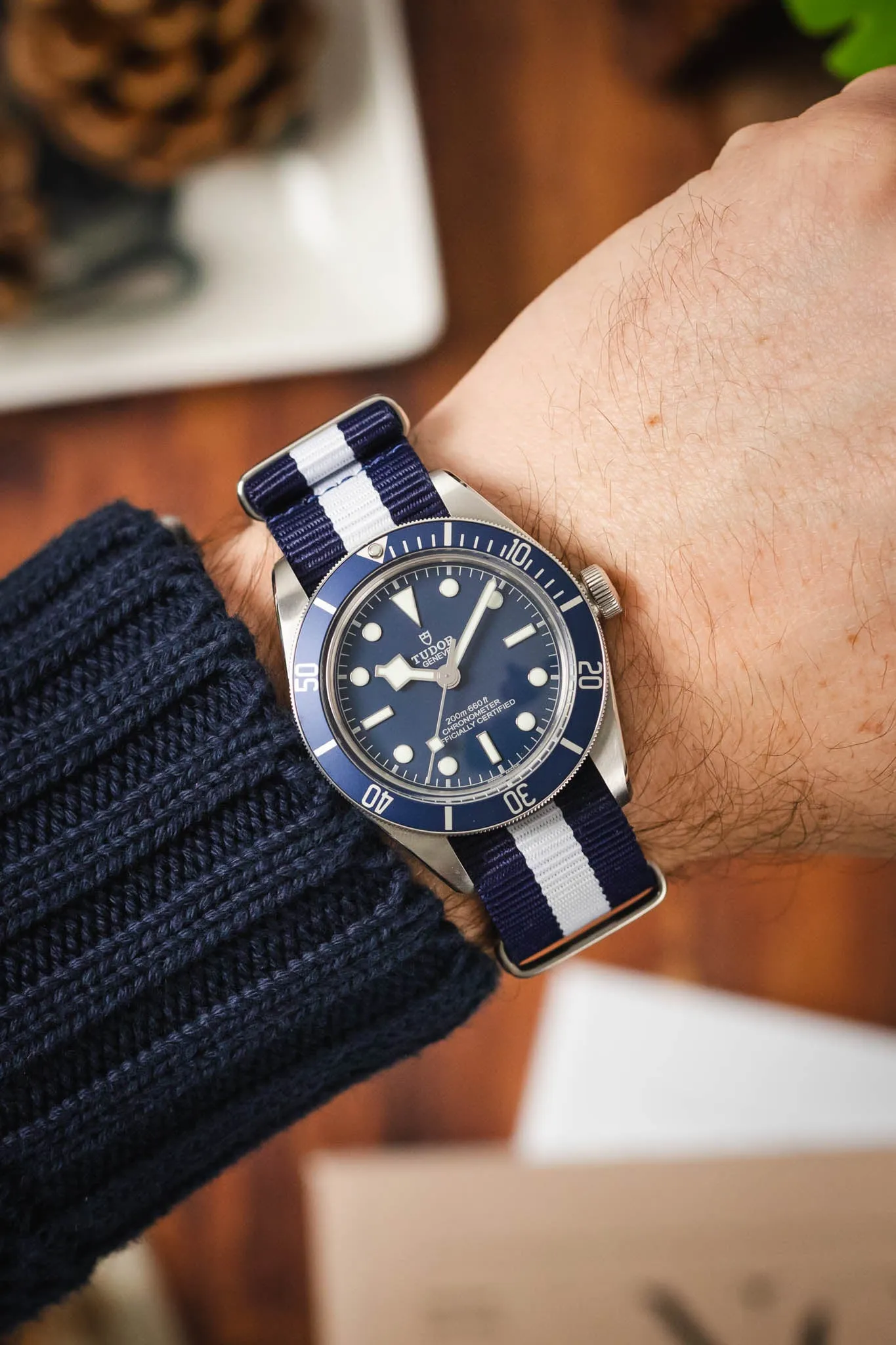 Nylon Watch Strap in DARK BLUE with WHITE Stripe