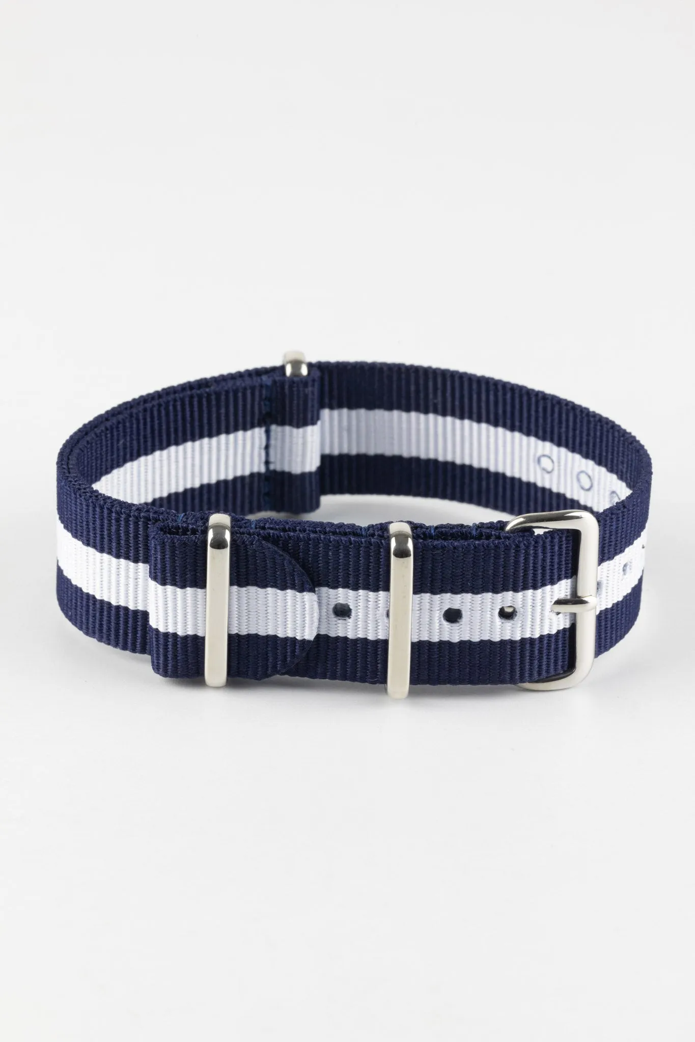 Nylon Watch Strap in DARK BLUE with WHITE Stripe