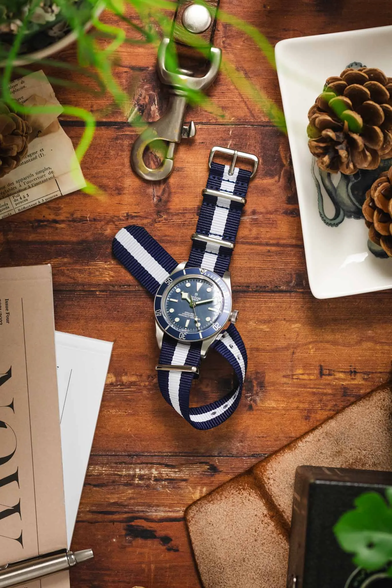 Nylon Watch Strap in DARK BLUE with WHITE Stripe