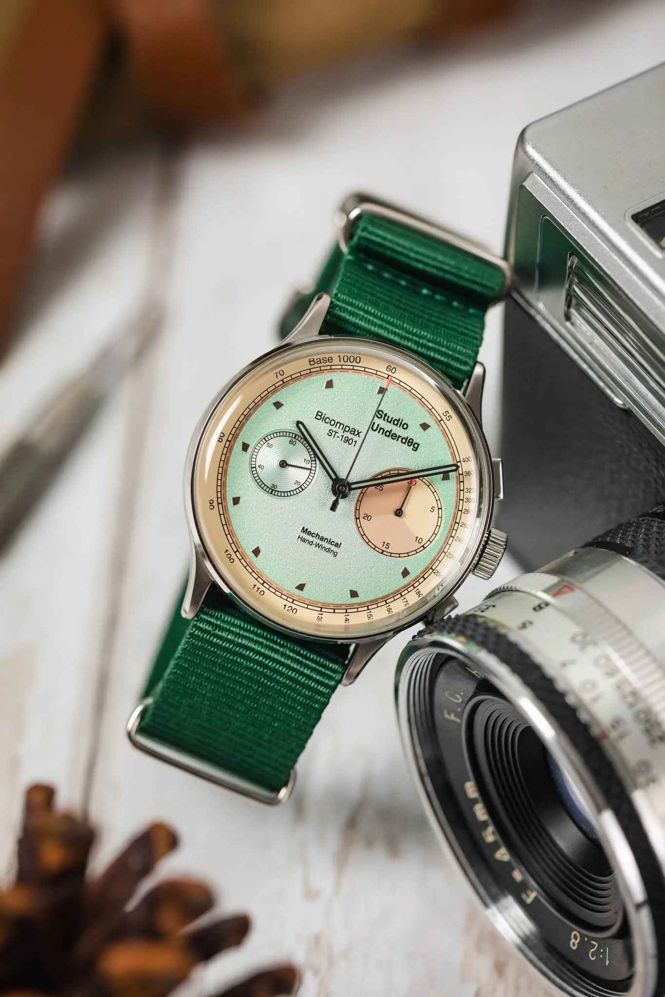 Nylon Watch Strap in EMERALD GREEN with Polished Buckle and Keepers